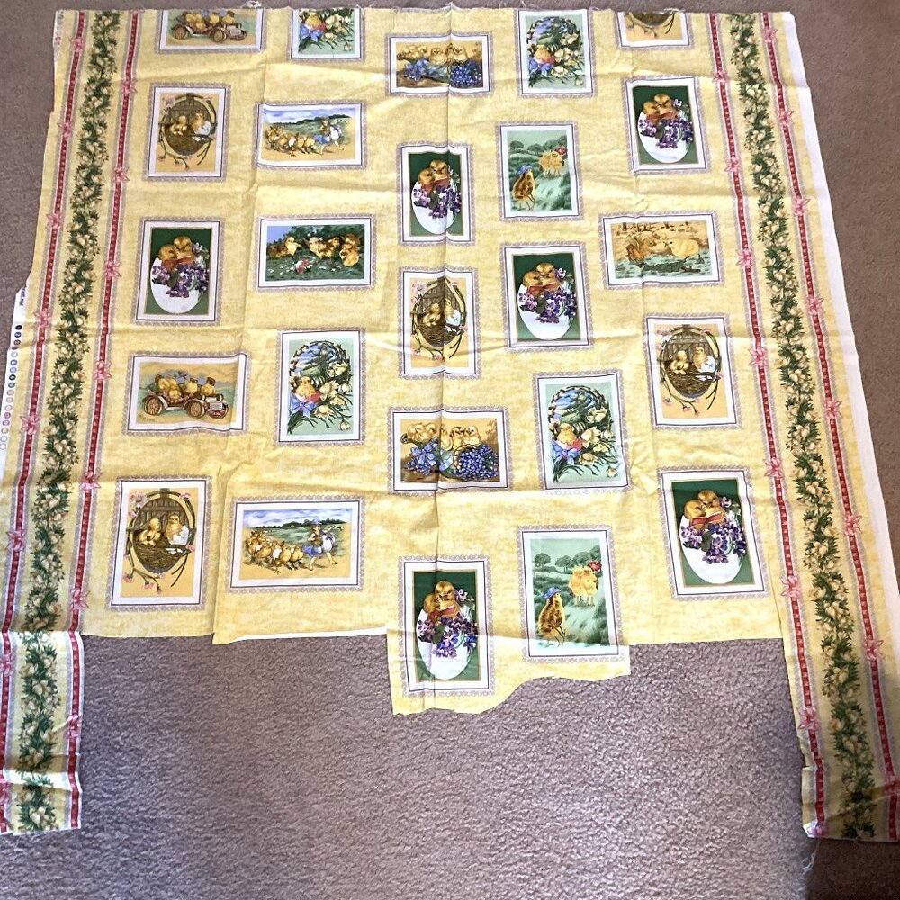 1 Piece of Easter Cotton Fabric Panel Material Chicks Yellow Quilting Sewing